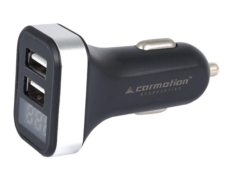 Töltő USB x2, 2.1A, a szivargyújtó aljzathoz 12/24V, feszültségmérővel