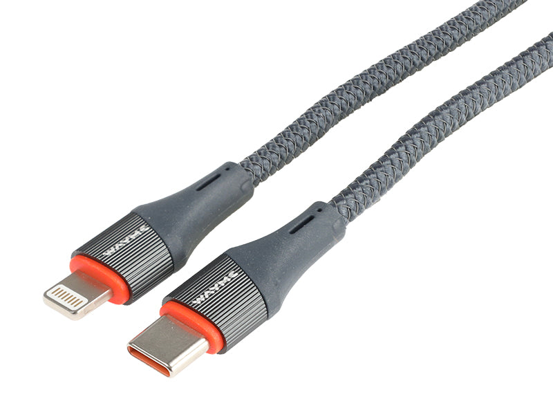WAYME töltő- és szinkronizáló kábel, mikroszálas fonott, 100 cm, USB-C > Lightning, max. 30W