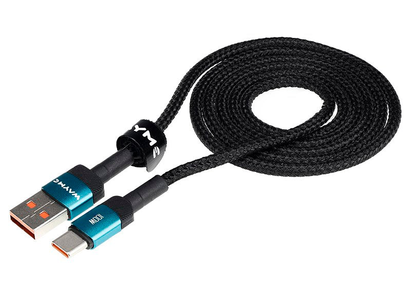 WAYME Mikroszálas fonott töltő és szinkronizáló kábel 100cm USB > USB C max 100W türkizkék színű – kép 2