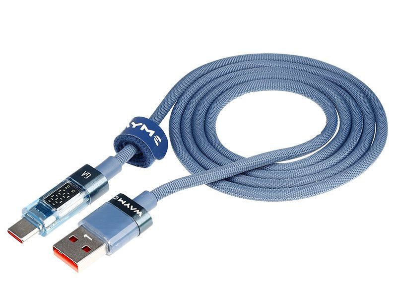 WAYME Mikroszálas fonott töltő és szinkronizáló kábel 100cm USB > USB C Max 66W kijelzővel kék – kép 2