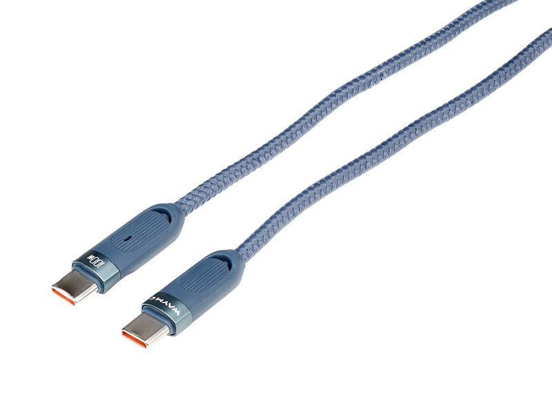 WAYME Mikroszálas fonott töltő és szinkronizáló kábel spirál 50 180 cm USB C > USB C Max 100W kék – kép 2