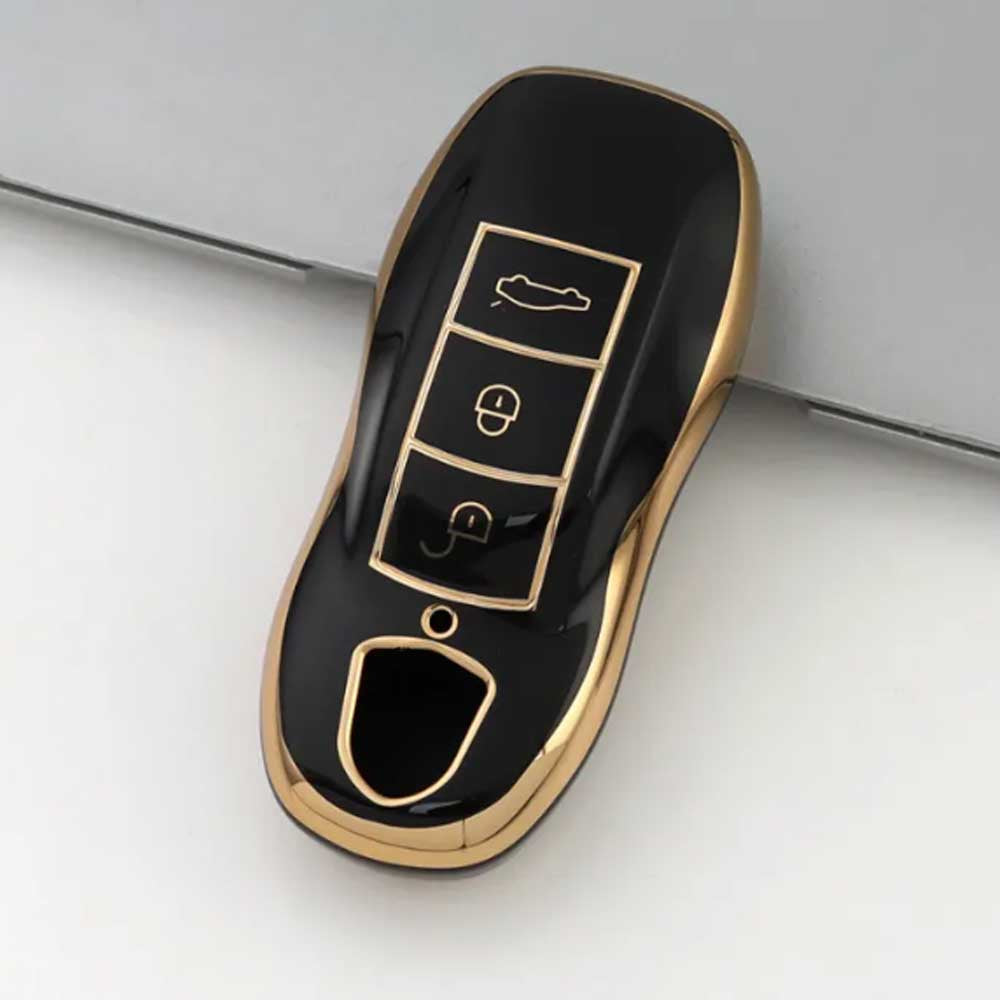 Porsche 3 gombos TPU kulcstok fekete-arany színben