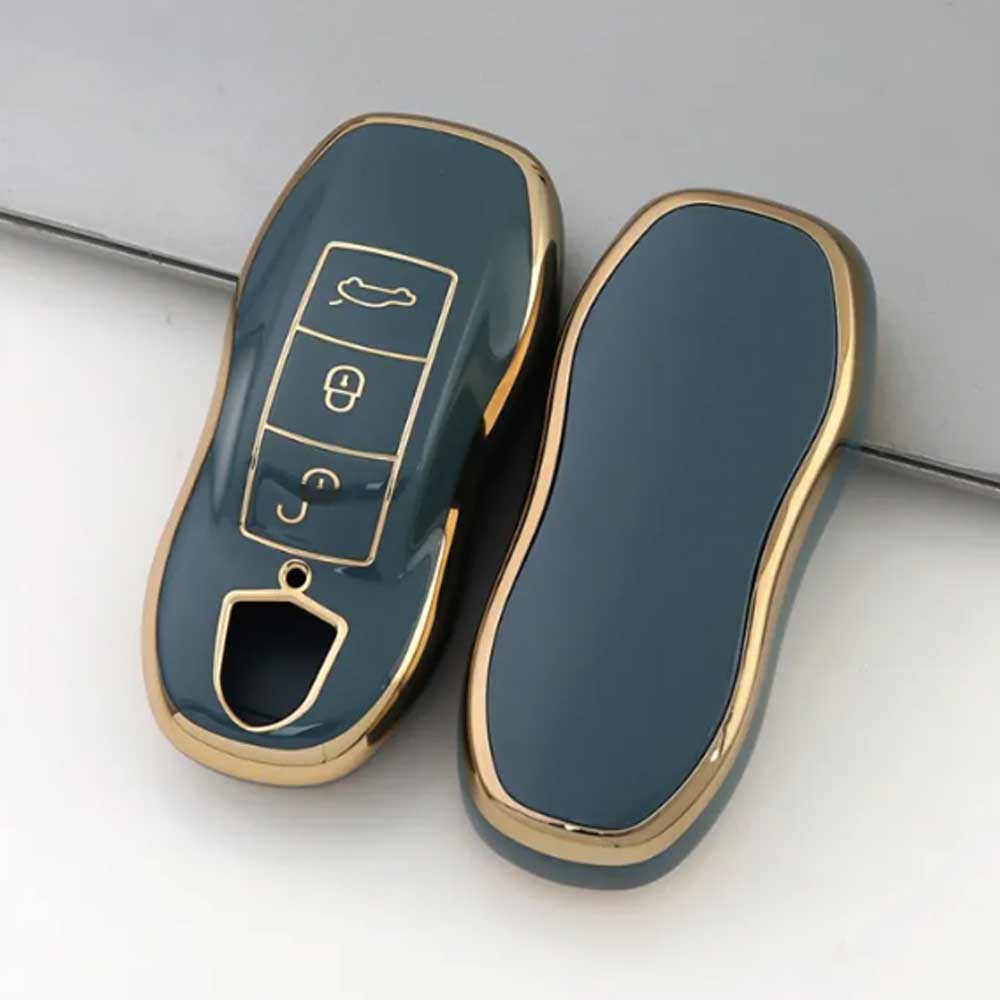 Porsche 3 gombos TPU kulcstok kék-arany színben