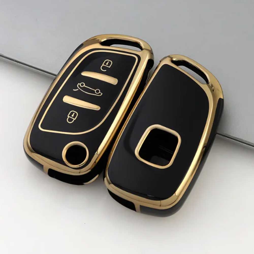 Citroen 3 gombos TPU kulcstok fekete-arany színben