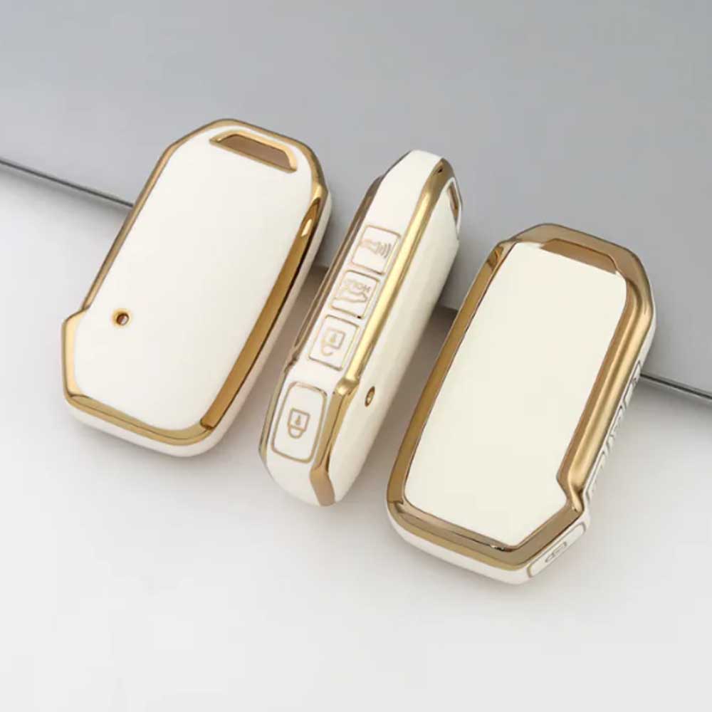 Kia 4 gombos TPU kulcstok fehér-arany színben
