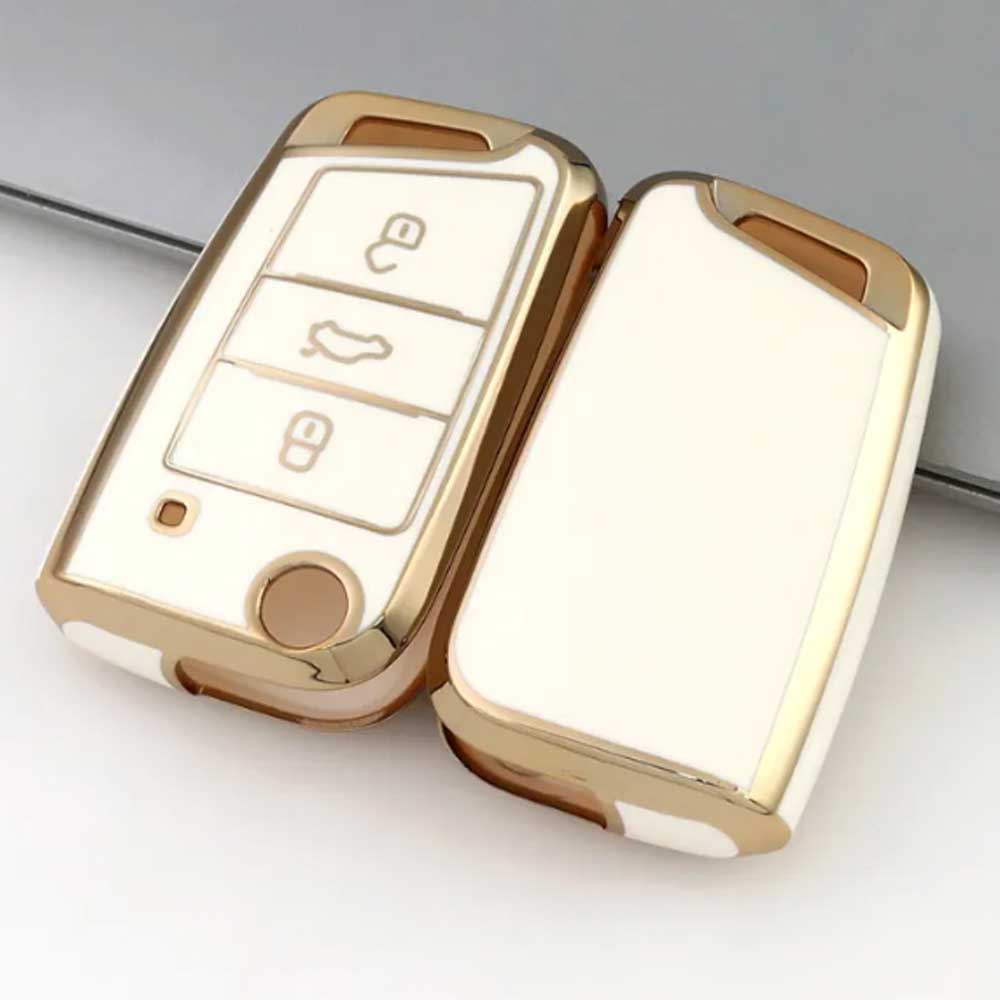 VW 3 gombos TPU kulcstok fehér-arany színben
