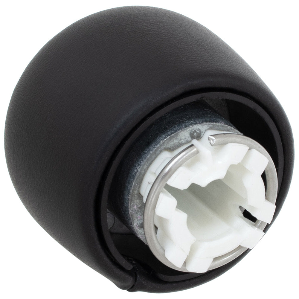 Fekete, 6 sebességes bőrözött Peugeot 508 váltógomb.