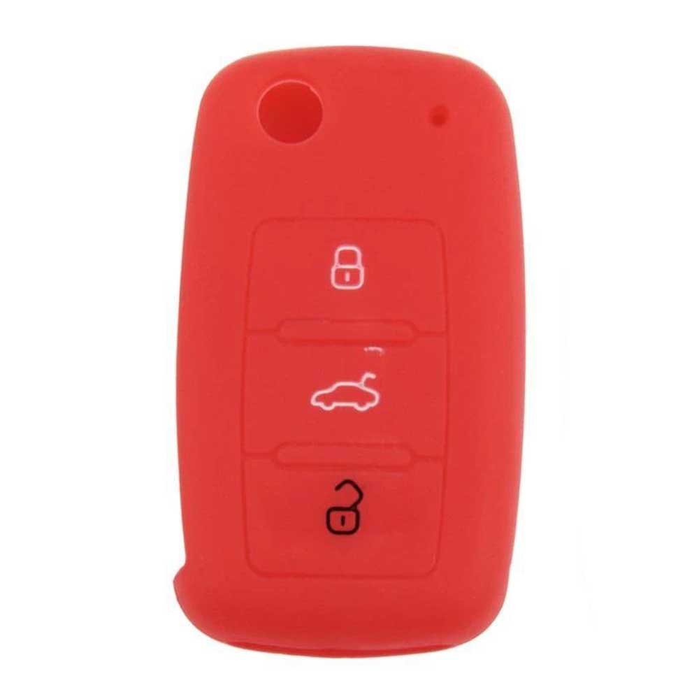 Piros színű, 3 gombos VW kulcs, bicskakulcs szilikon tok
