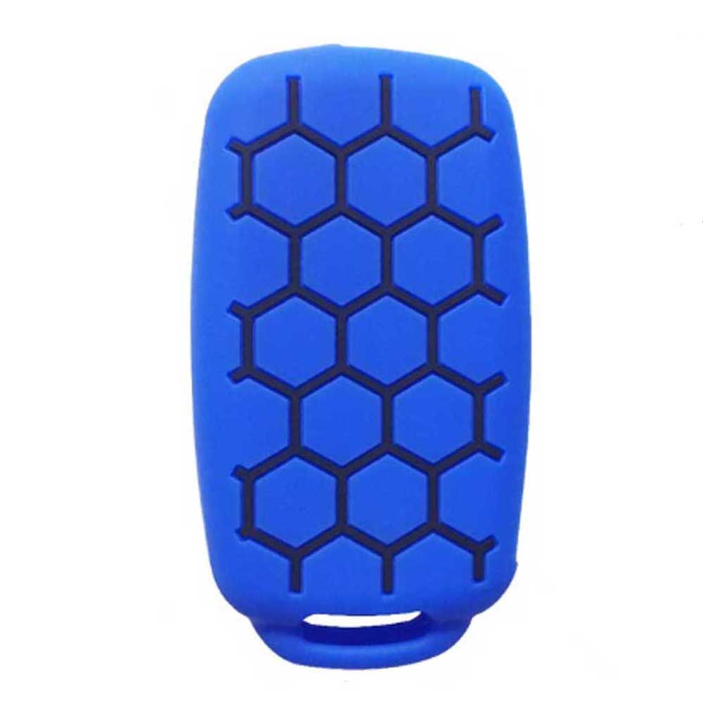 Kék színű, 3 gombos Skoda kulcs szilikon tok fekete mintával.