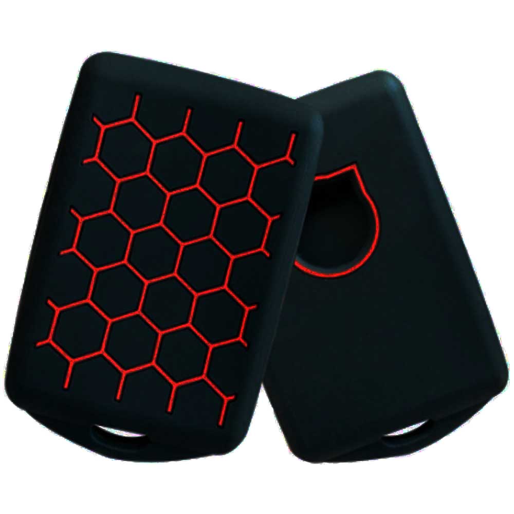 Fekete színű, 1 gombos Volvo kulcs szilikon tok piros mintával.