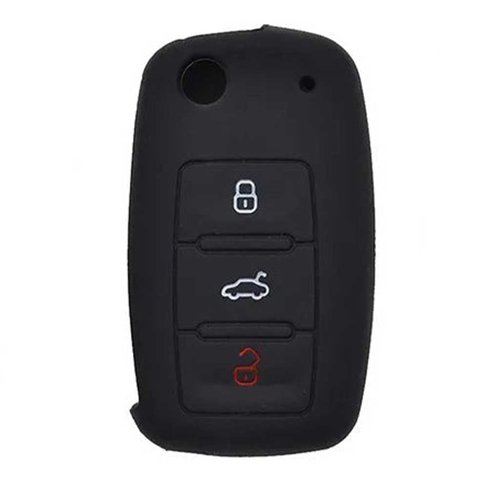 Fekete színű, 3 gombos VW bicskakulcs szilikon tok.