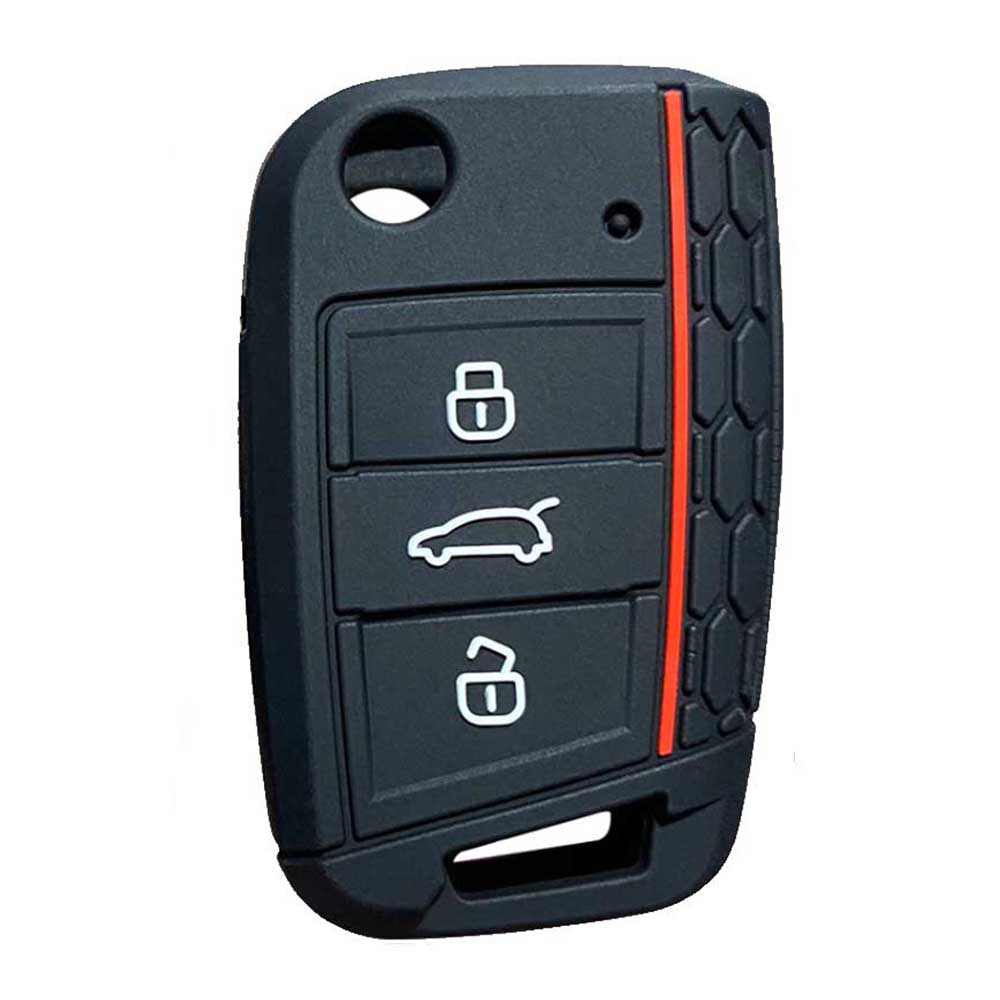 Fekete színű, 3 gombos VW bicskakulcs szilikon tok.