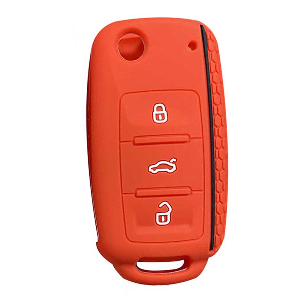 Piros színű, 3 gombos VW kulcs, bicskakulcs szilikon tok