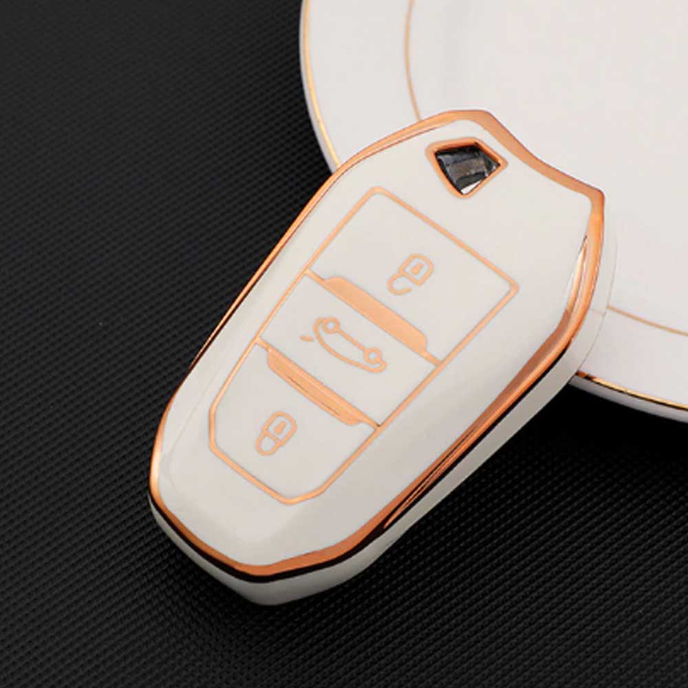 Citroen 3 gombos TPU kulcstok - Krémfehér