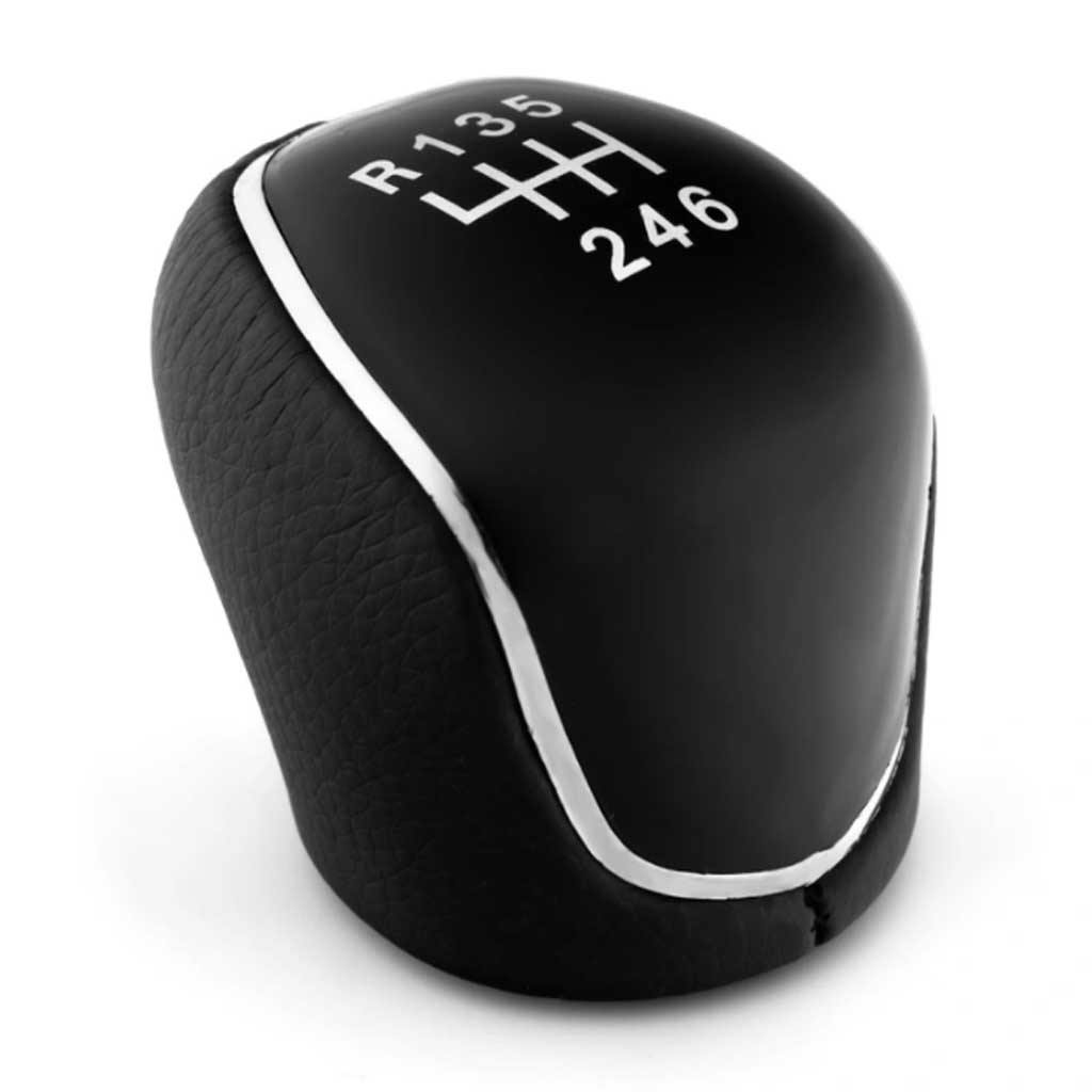 Fekete színű, 6 sebességes Kia váltógomb. Matt fekete számlappal, króm számlapkerettel.