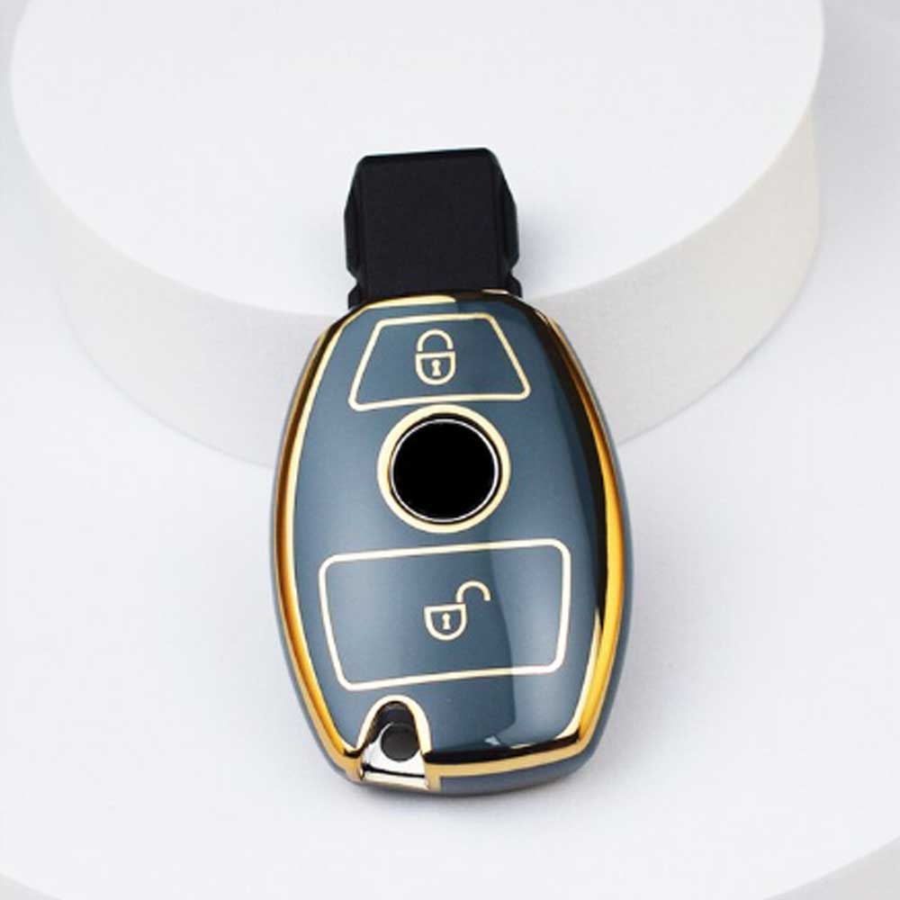 Mercedes 2 gombos TPU kulcstok - Kékesszürke