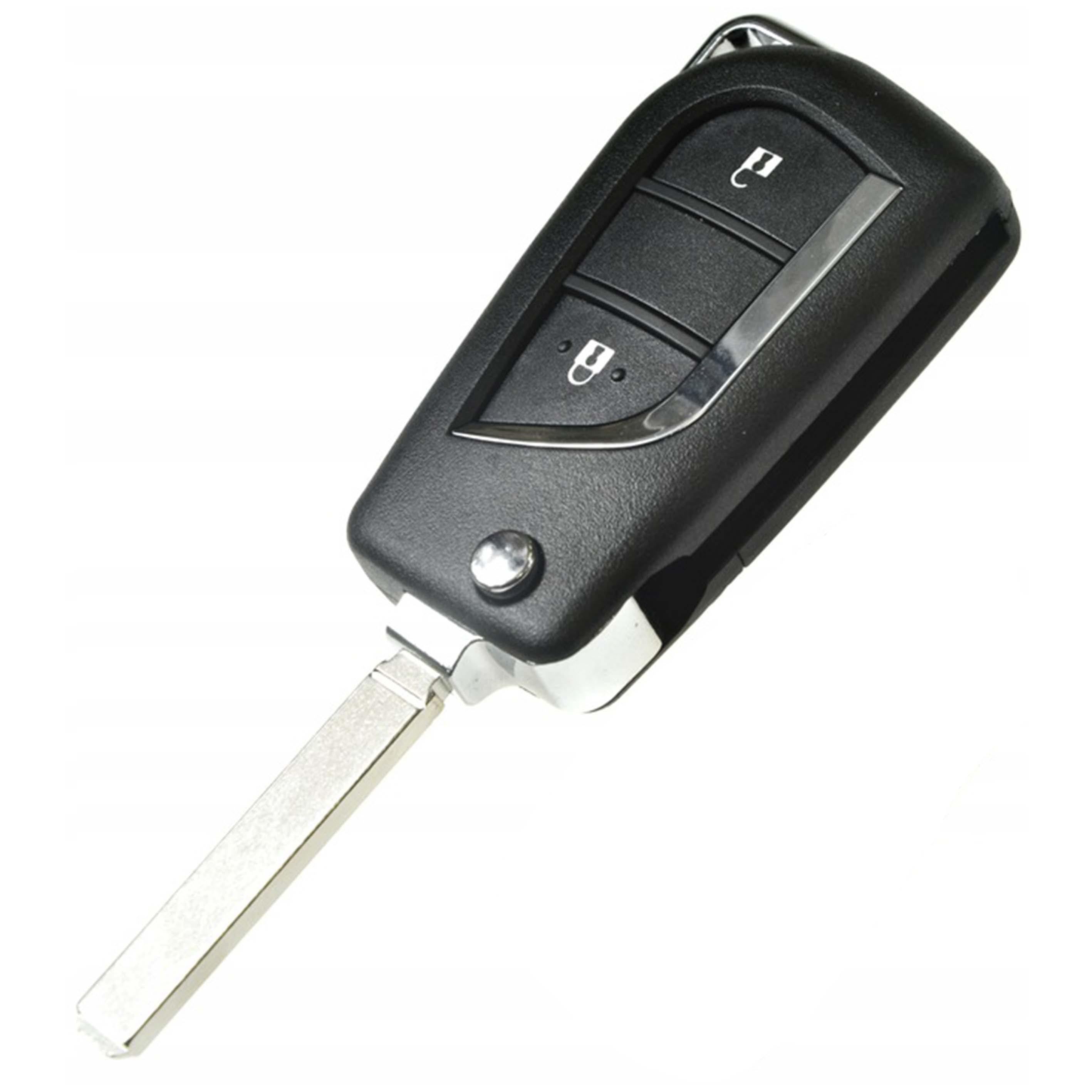 Fekete színű, 2 gombos Toyota bicskakulcs, kulcsház.