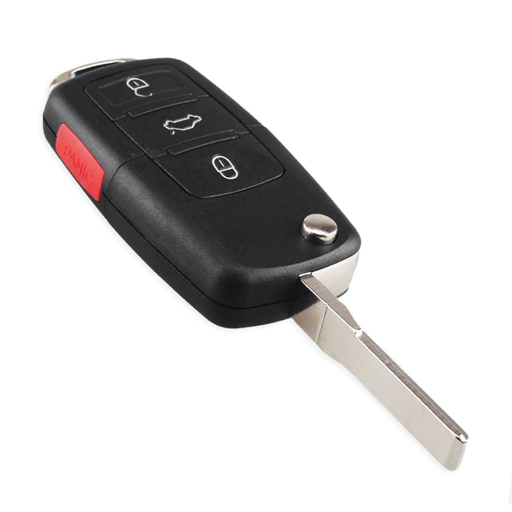 Fekete színű, 4 gombos Audi bicskakulcs, kulcsház.