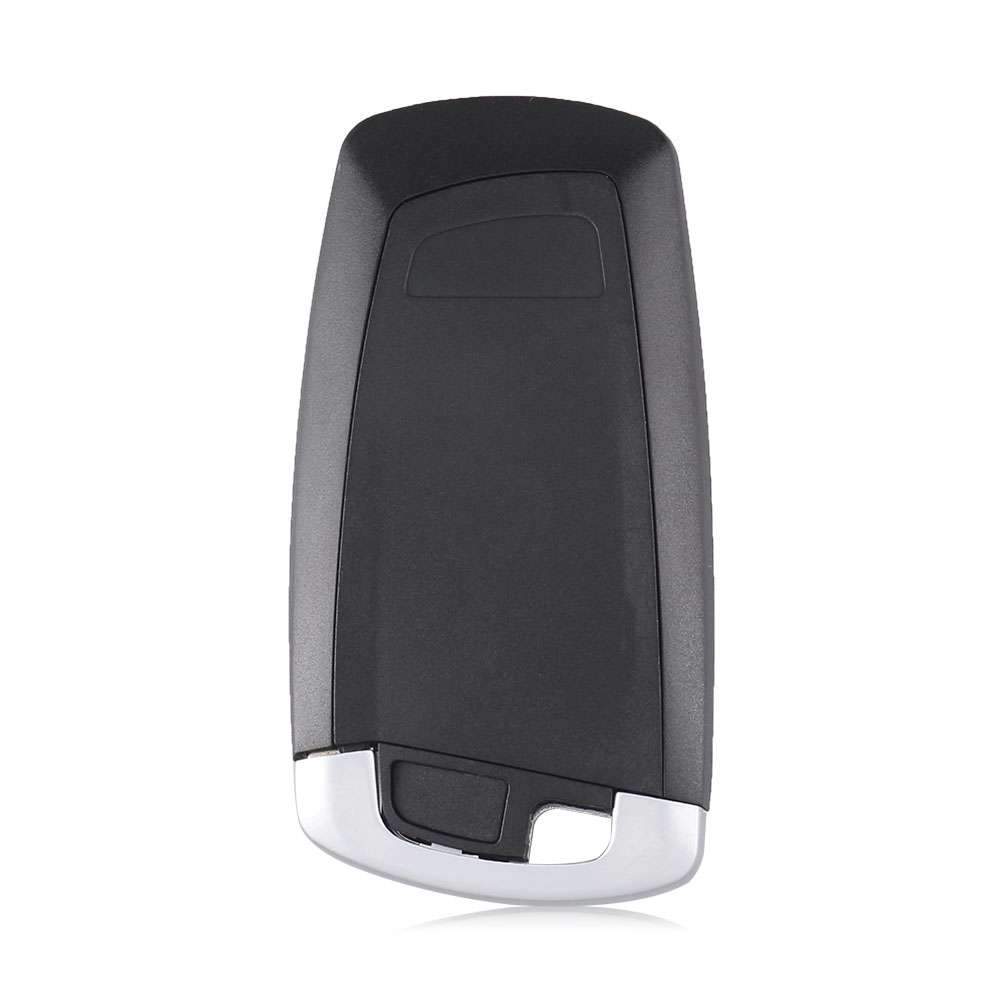 Ezüst és fekete színű, 4 gombos BMW kulcs, kulcsház hátulja