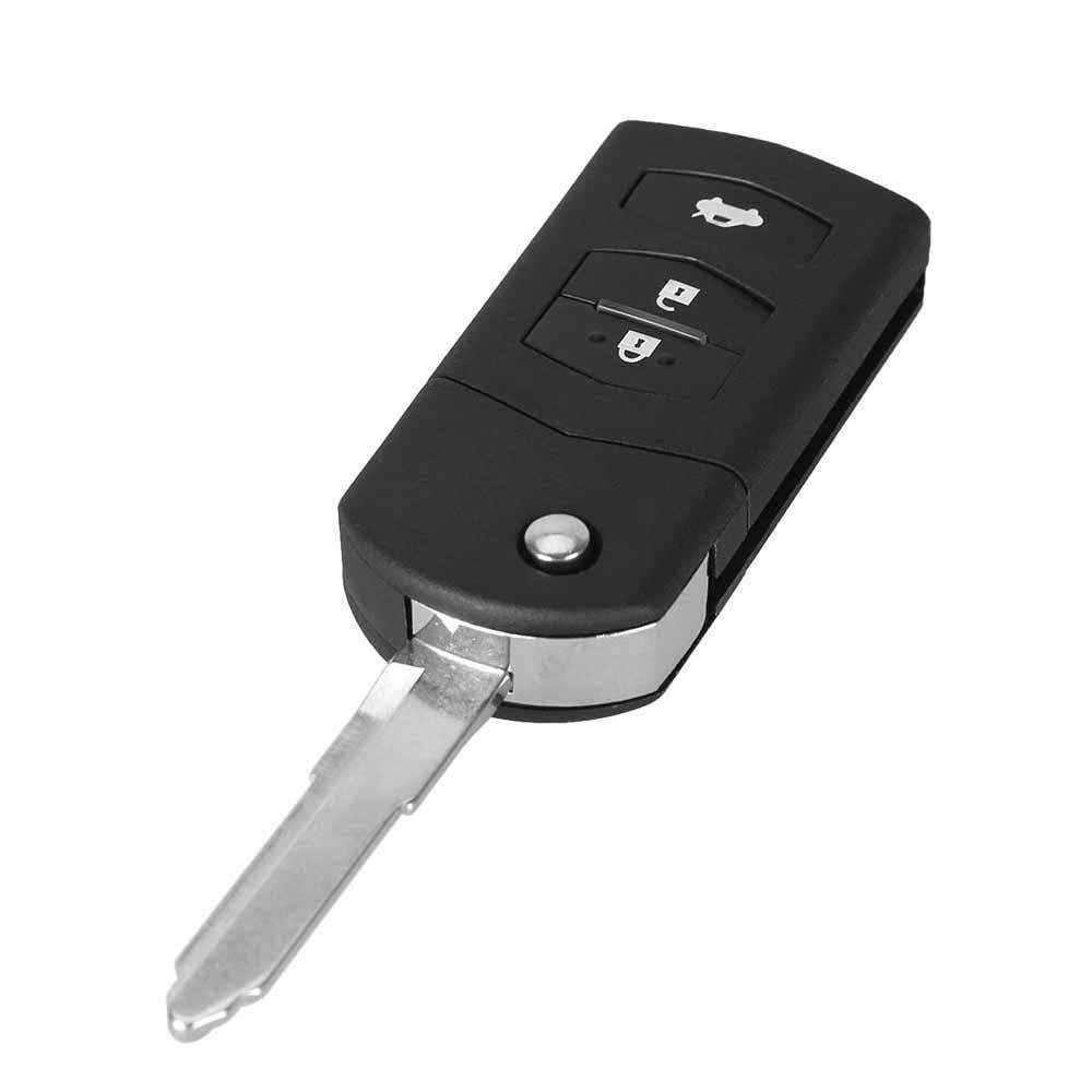 Fekete színű, 3 gombos Mazda bicskakulcs, kulcsház.