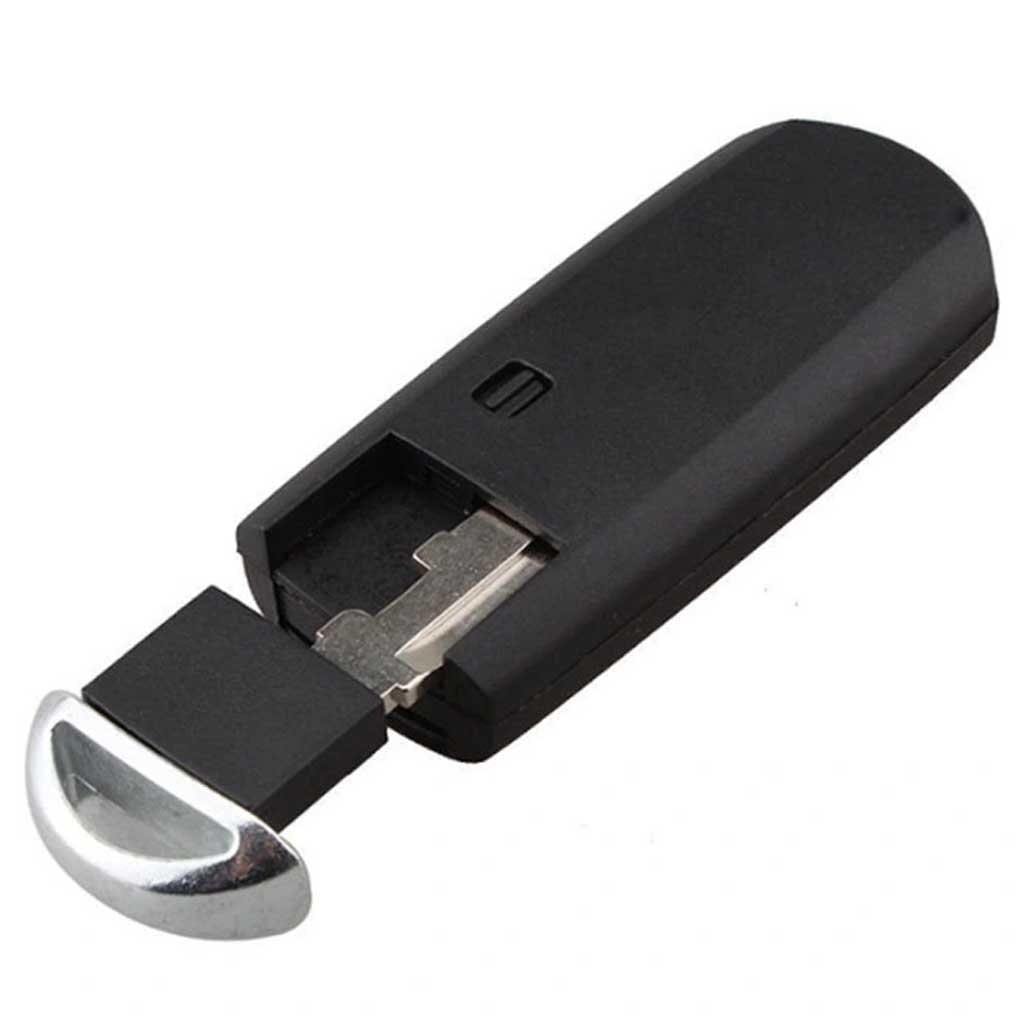 Fekete színű, 2 gombos Mazda kulcsház, kulcs hátulja és kulcsszár.