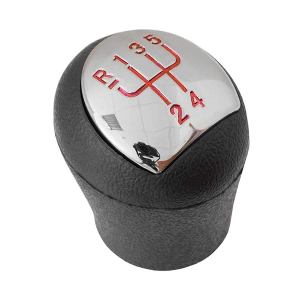 Fekete színű, 5 sebességes Renault váltógomb. Krómozott számlappal, piros színű számokkal.