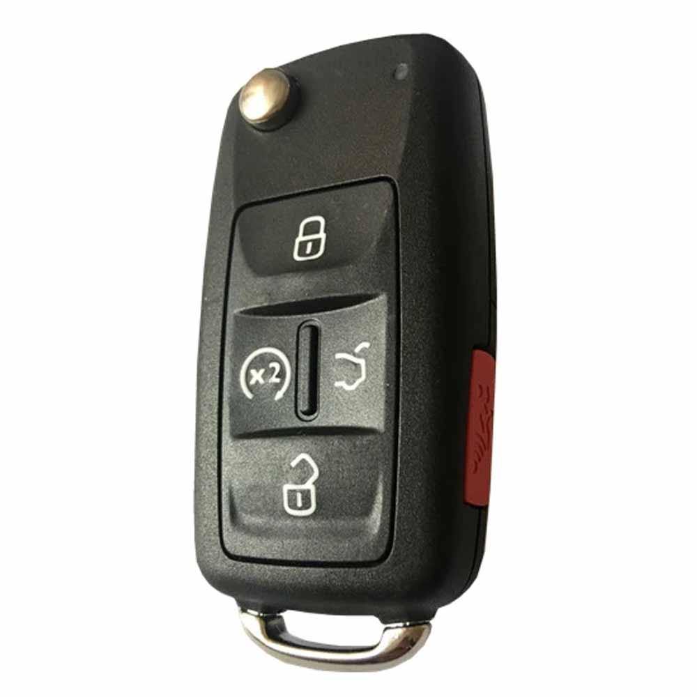 Fekete színű, 5 gombos VW bicskakulcs, kulcsház az oldalán piros gombbal.