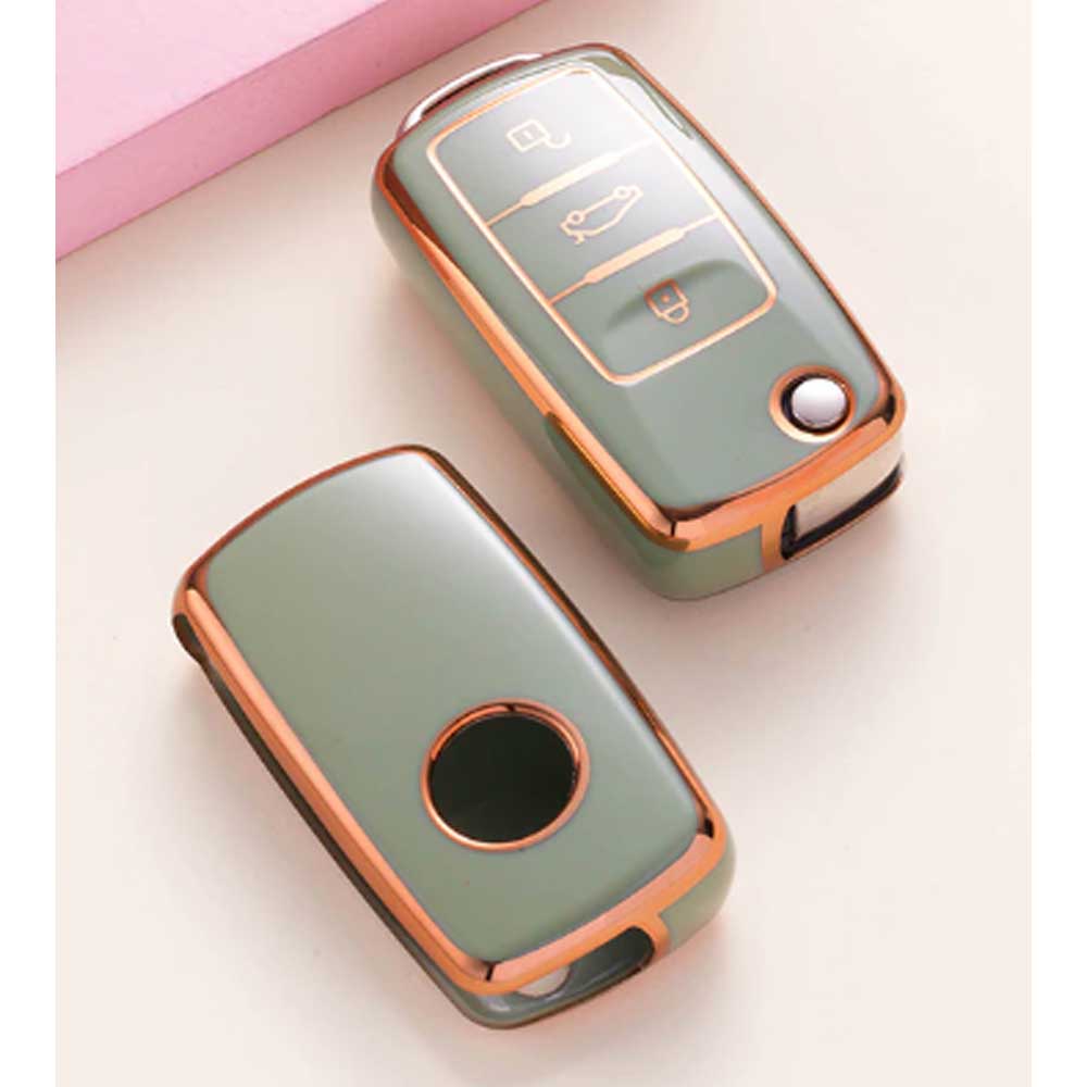 VW 3 gombos TPU kulcs tok zöld színben