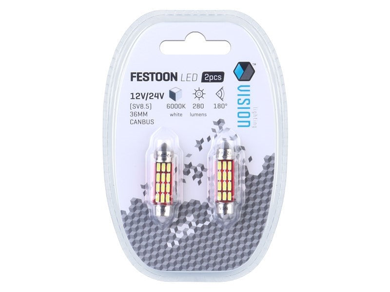 Izzó VISION Festoon SV85 39 mm 1224V 12x 4014 SMD LED nem poláris CANBUS fehér 2 db – kép 3