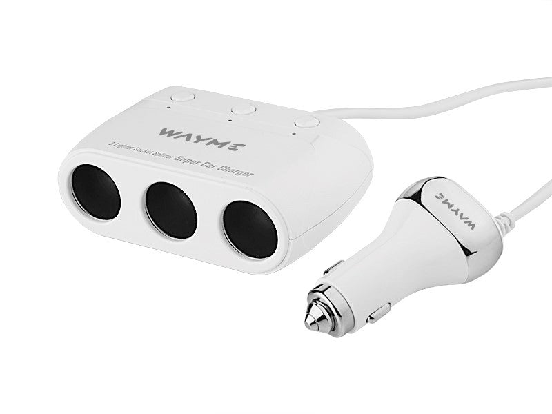 WAYME 3 csatlakozós szivargyújtó elosztó 12/24V kapcsolókkal + 2x USB QC3.0 + 2x USB 3.6A, kábel 120 cm