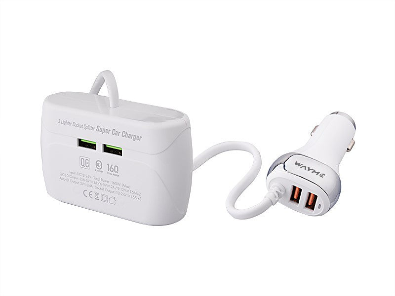WAYME 3 csatlakozós szivargyújtó elosztó 1224V kapcsolókkal  2x USB QC30  2x USB 36A kábel 120 cm – kép 2