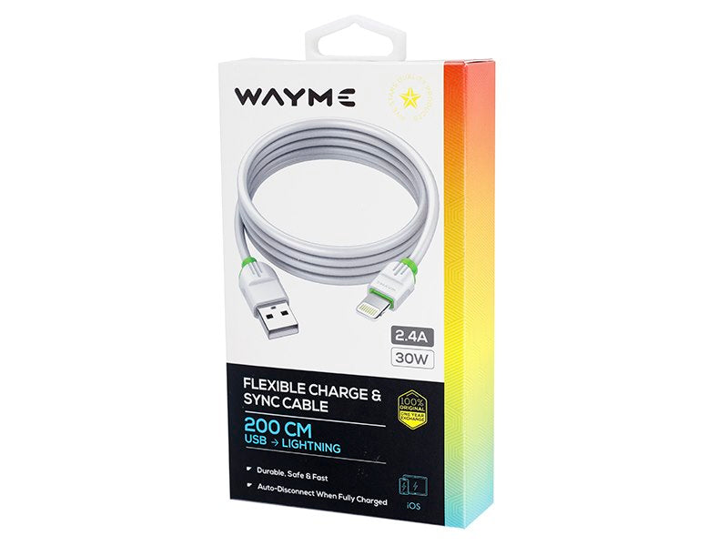 WAYME töltő  és szinkronizáló kábel  szilikon lapos 200 cm USB> Lightning – kép 3