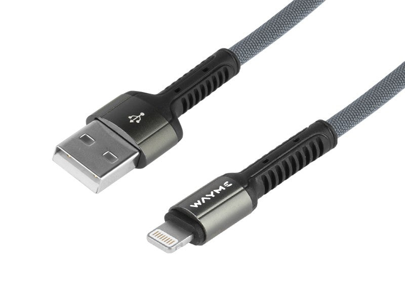 WAYME töltő- és szinkronizáló kábel , fonott mikroszálas, 200 cm, USB> Lightning