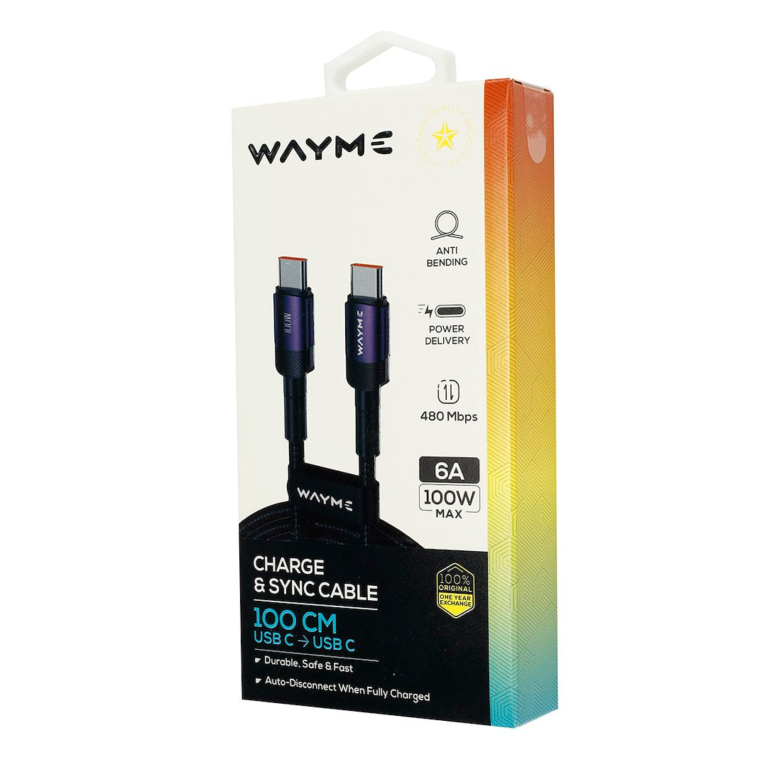 WAYME Mikroszálas fonott töltő  és szinkronizáló kábel 100cm USB C > USB C Max 100W lila – kép 4