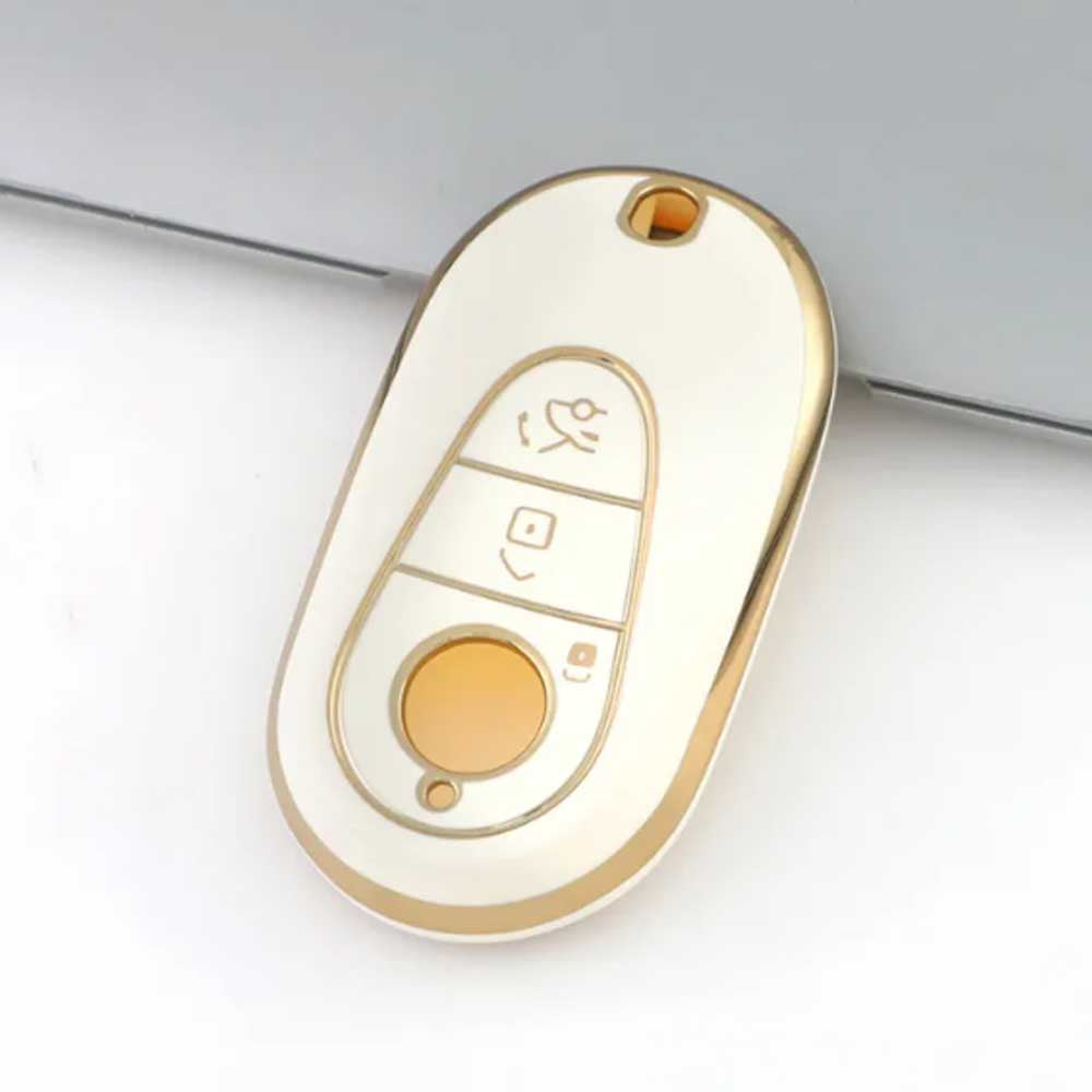 Mercedes 3 gombos TPU kulcstok - Fehér-arany