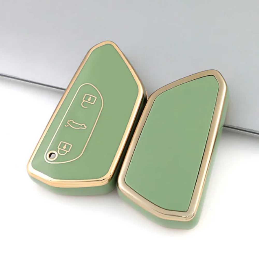 VW 3 gombos TPU kulcstok zöld színben