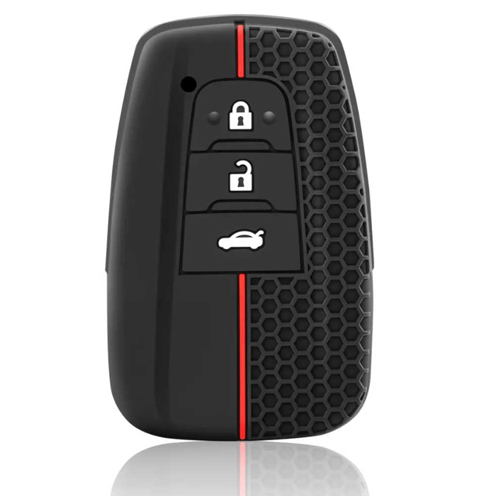 Fekete színű, 3 gombos Toyota szilikon tok piros színű csíkkal.