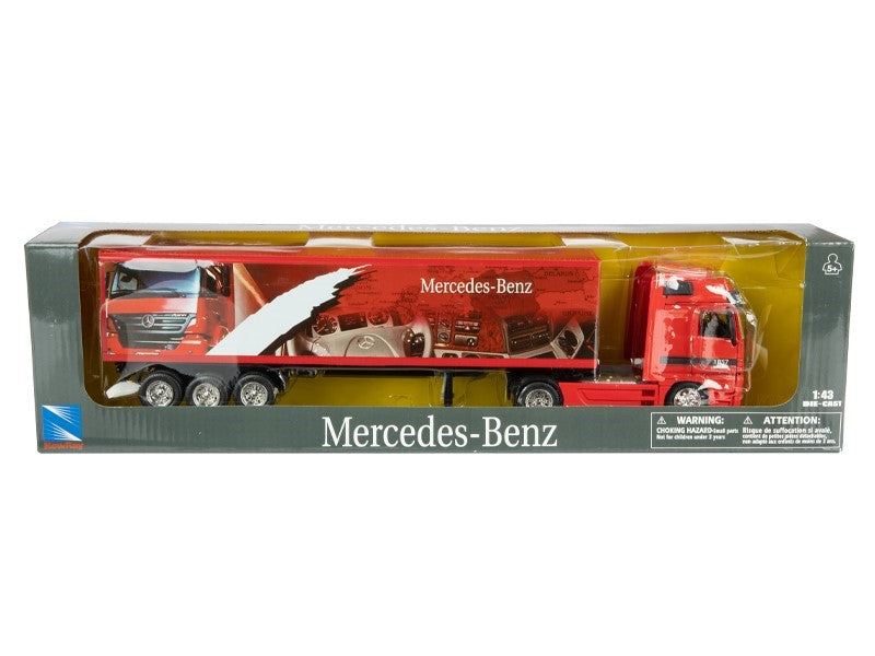 1:43 as modell Mercedes tehergépkocsi pótkocsival piros színű – kép 3