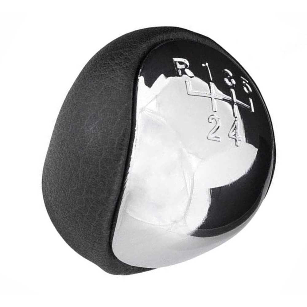 Fekete színű, bőrözött 5 sebességes Kia váltógomb. Krómozott számlappal.