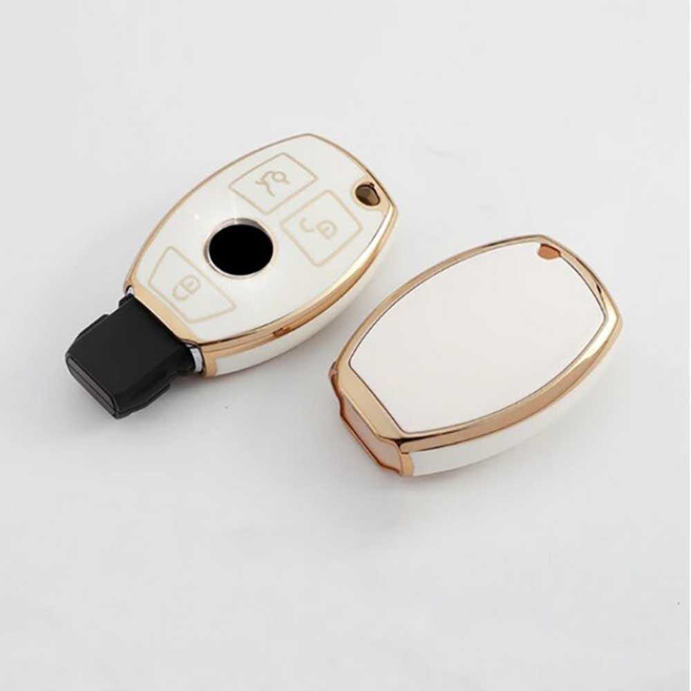 Mercedes 3 gombos TPU kulcstok - Krémfehér