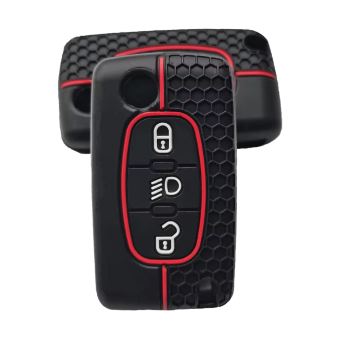 Peugeot 3 gombos szilikon tok Fekete-Piros