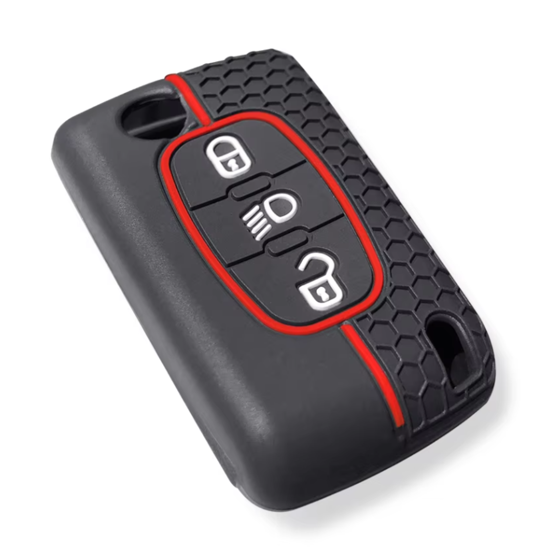 Peugeot 3 gombos szilikon tok Fekete-Piros