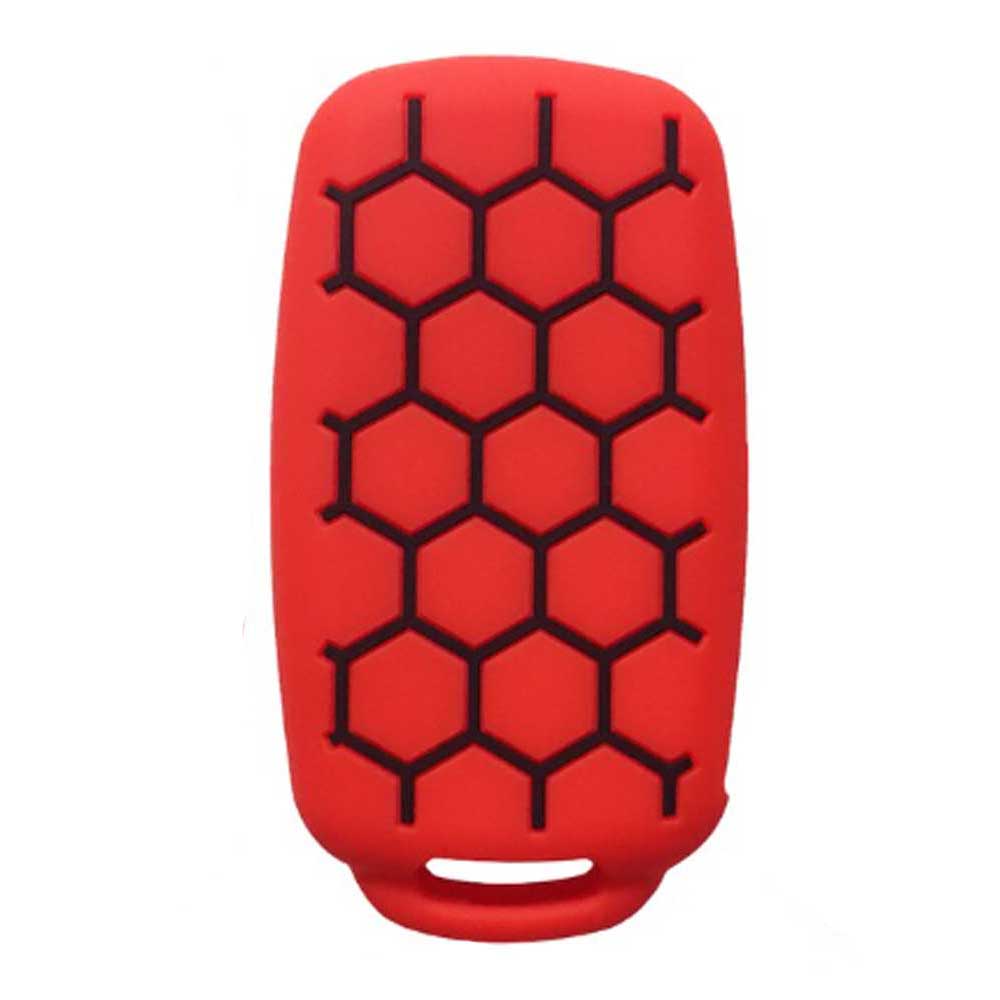 Piros színű, 3 gombos Skoda kulcs szilikon tok hátulja fekete mintával.