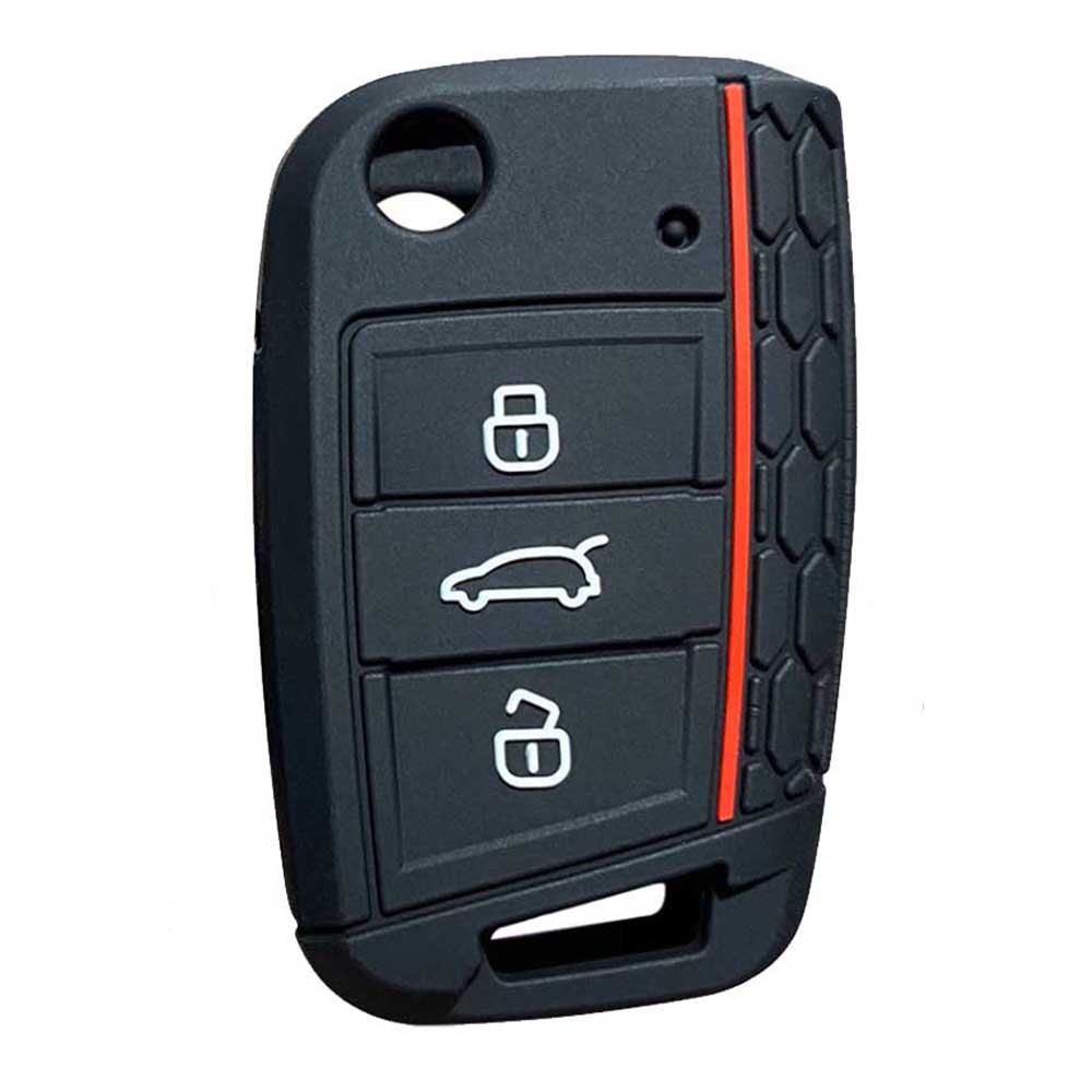 Fekete színű, 3 gombos Skoda bicskakulcs szilikon tok.