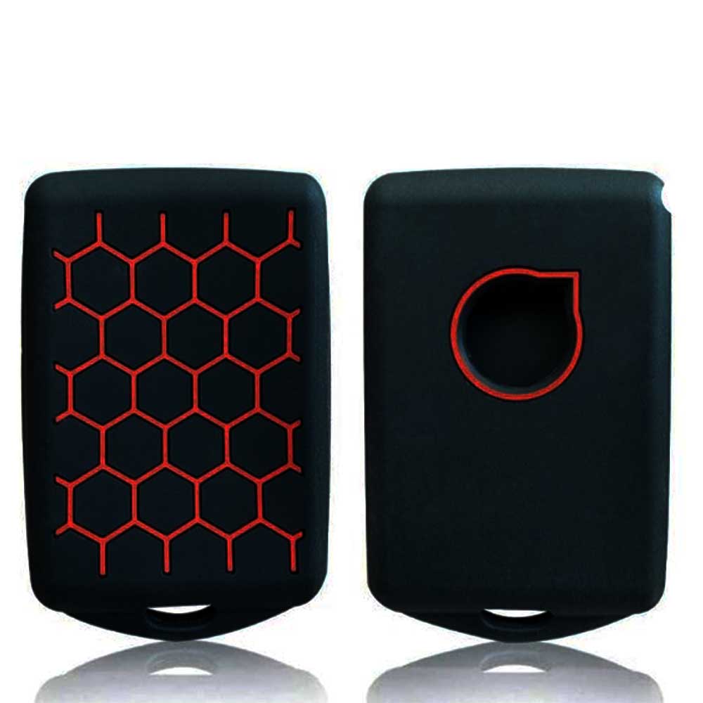 Fekete színű, 1 gombos Volvo kulcs szilikon tok piros mintával.