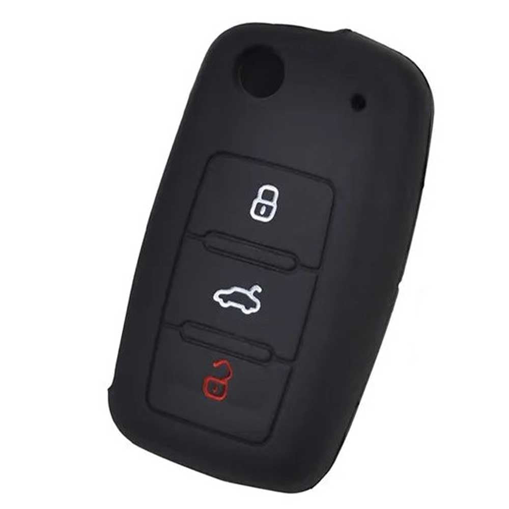 Fekete színű, 3 gombos VW bicskakulcs szilikon tok.