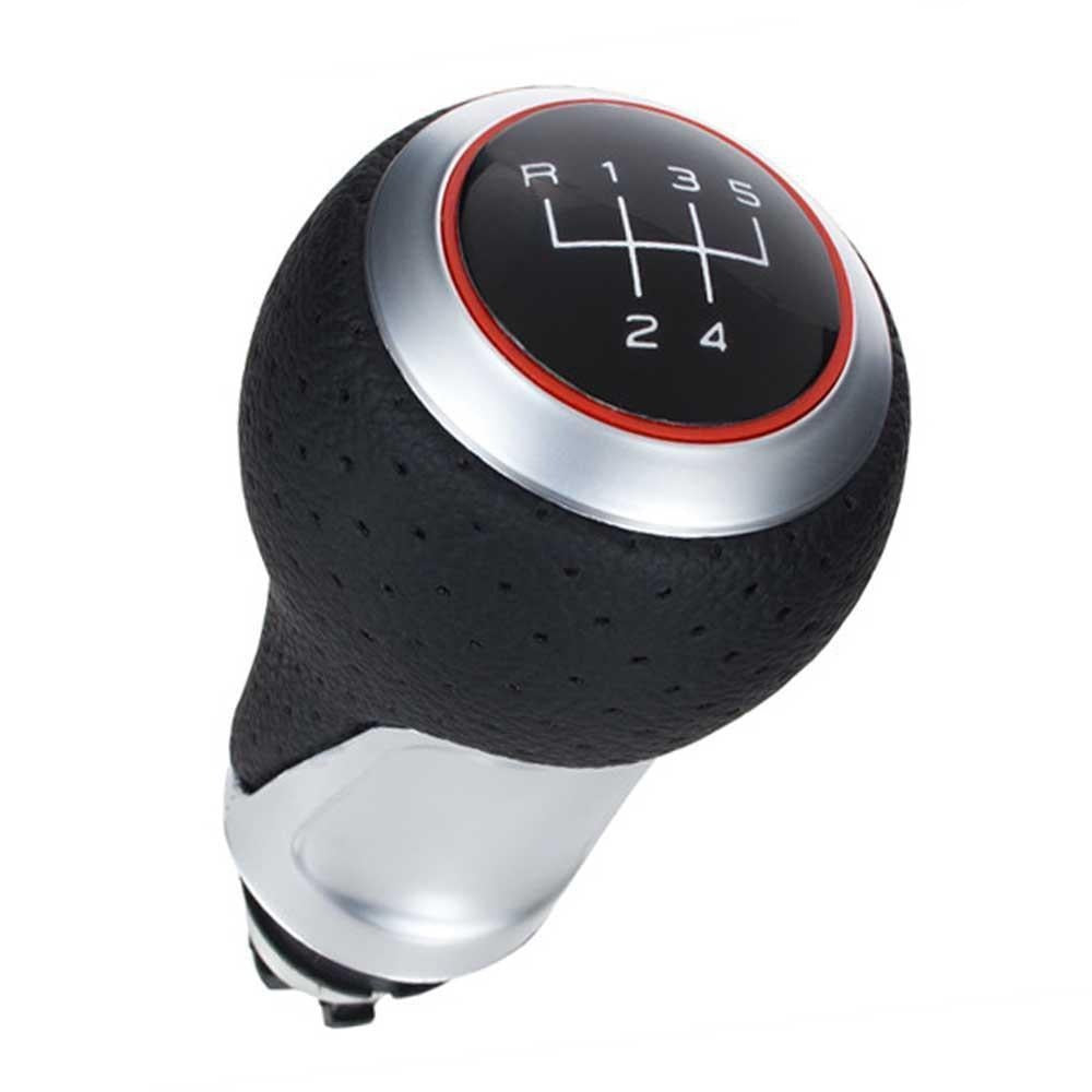 Fekete színű, krómozott 5 sebességes Audi váltógomb. Piros és króm számlapkerettel.