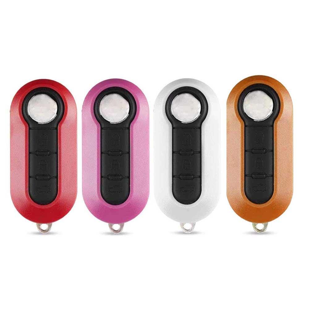 3 gombos, piros, rózsaszín, fehér és narancssárga színű Peugeot bicskakulcsok fekete színű gombsorral.