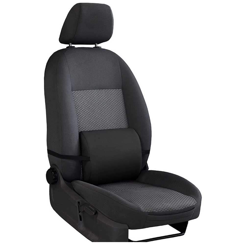 Fekete színű memóriahabos derékpárna alkantara anyagból autóba