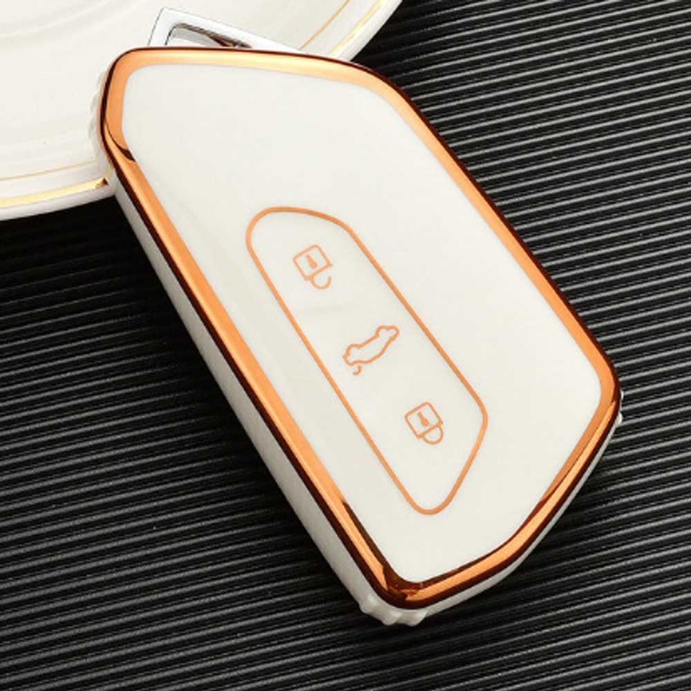 SEAT 3 gombos TPU kulcstok - Krémfehér-Arany